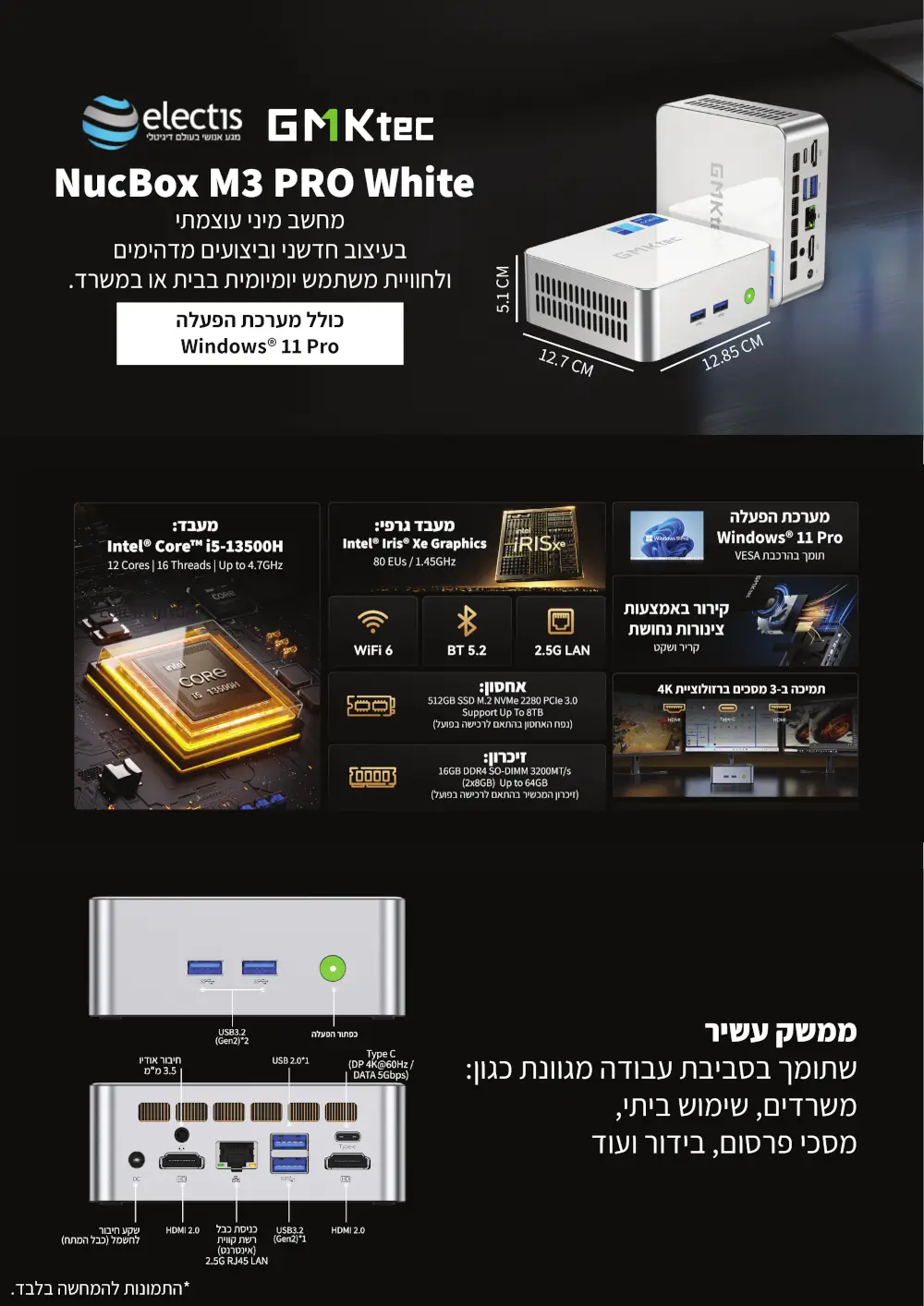 מחשב מיני NucBox M3 Pro White מבית GMKtec