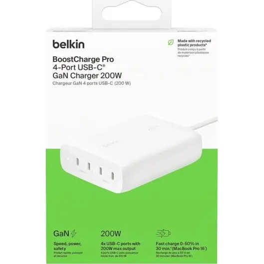 מטען קיר מהיר BoostCharge Pro 4-Port USB-C GaN 200W מבית Belkin