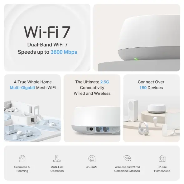 מערכת אינטרנט ביתית Deco BE25 BE3600 Mesh WiFi 7 מבית TP-Link
