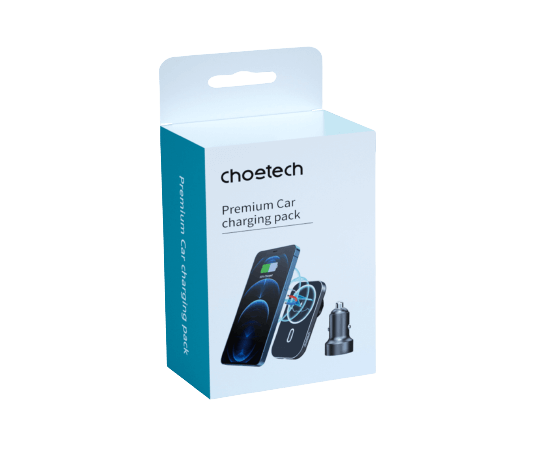 קיט משטח טעינה לרכב(15w)+מטען רכב 2 יציאות(PD 20w) CHOETECH 