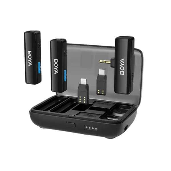 סט מיקרופון אלחוטי כפול עם קייס טעינה מתאים ל - Boyalink Type C/3.5/Lightning BOYA