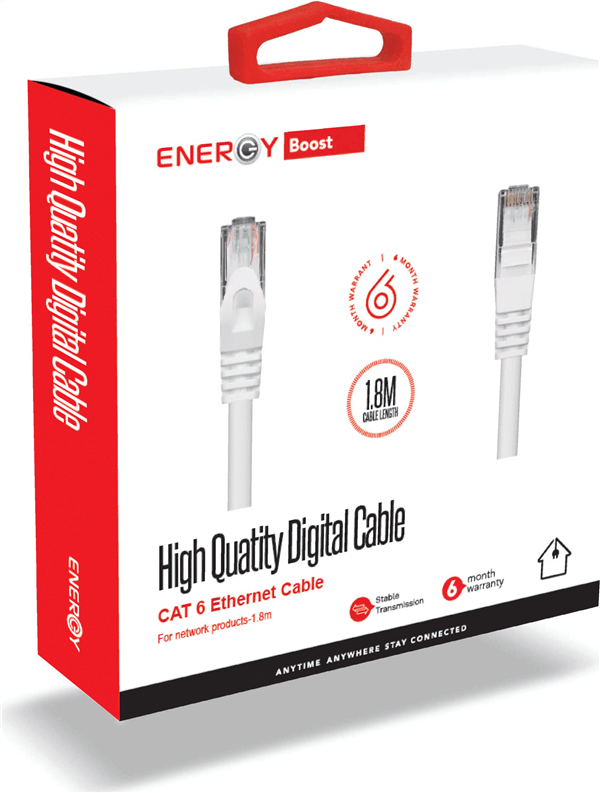כבל רשת CAT6 1.8 מטר Ethernet Energy