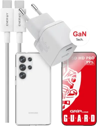 ערכת כיסוי שקוף+מגן מסך+מטען עבור Samsung Galaxy S25 Plus Energy